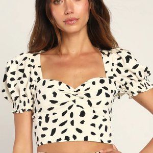 Lulu's Black and White Puff Sleeve Crop Top